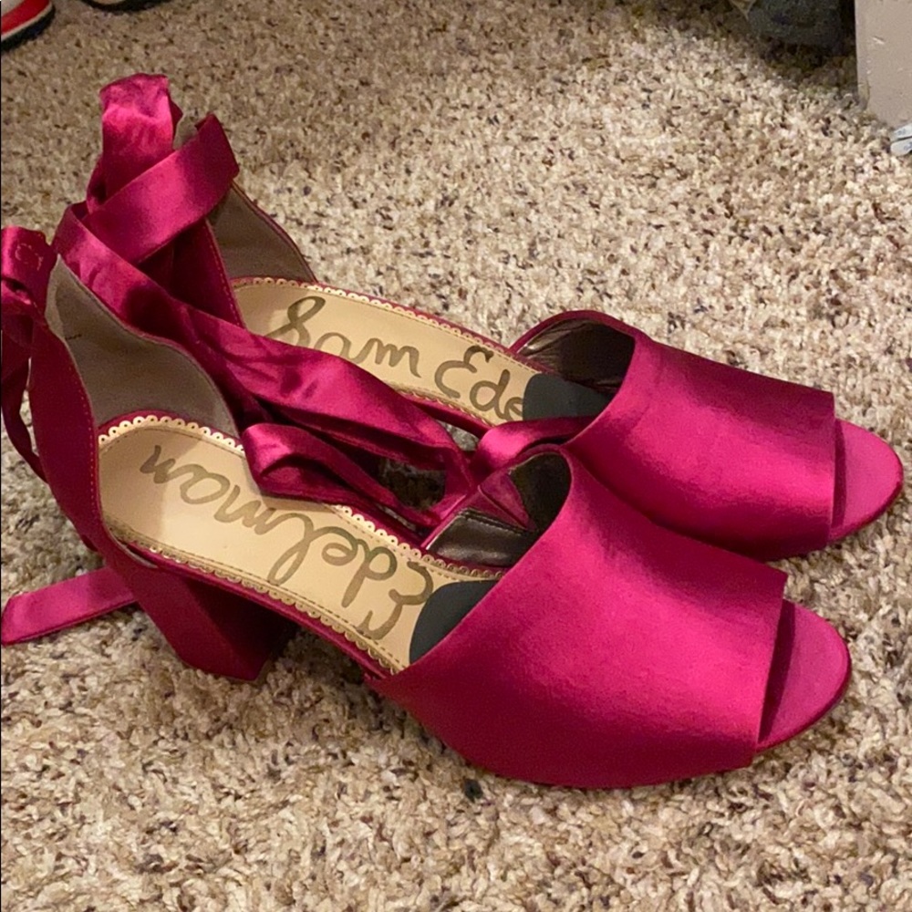 Sam Edelman Odell Pink Satin Lace Up Heels